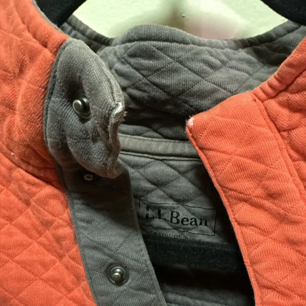 LL Bean Sweater Men Med Burnt Orange 1/4 Zip Quilted Casual Outdoors Hunt Golf